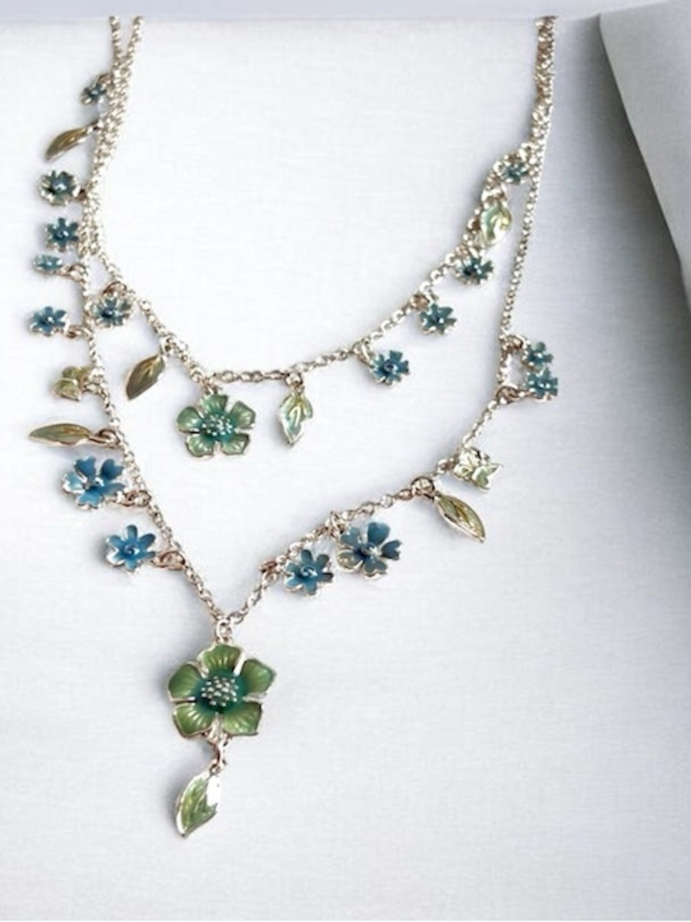 Vintage Avon Enamel Floral Layered Statement Necklace Pastel Charms NIB